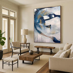 “Blue - Gold - White Abstract Flowing Shapes” - Graceful Abstract Painting On Canvas PS0312