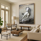 “White Horse in Motion” - Dynamic Oil Painting On Canvas PT2180