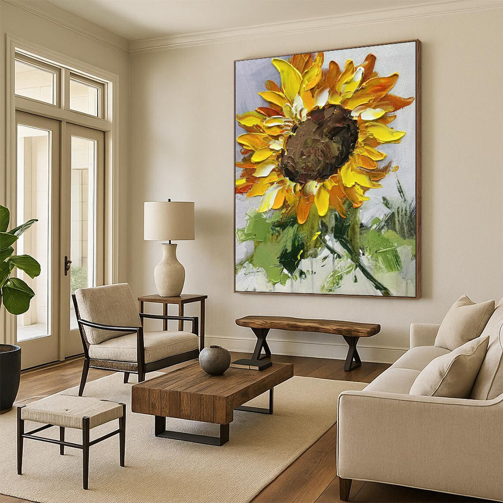 “Textured Sunflower Painting” - Impasto Oil Painting On Canvas PT2199