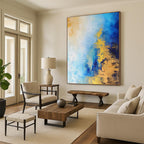 “Blue and Gold Abstract Horizon” - Abstract Seascape - Inspired Painting On Canvas PS0018