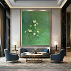 Green, White, Yellow with Delicate Flowers "Nature’s Whisper" Abstract Painting On Canvas PS1453