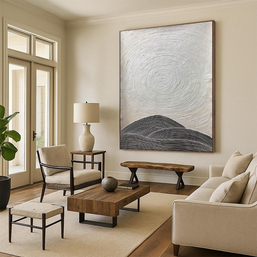 “Black - White Textured Abstract” - Minimalist Textured Painting On Canvas PT1960