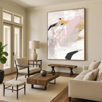 “Blush, Gold & Black Abstract Fusion” - Soft Tones with Geometric Flair Painting On Canvas DS211