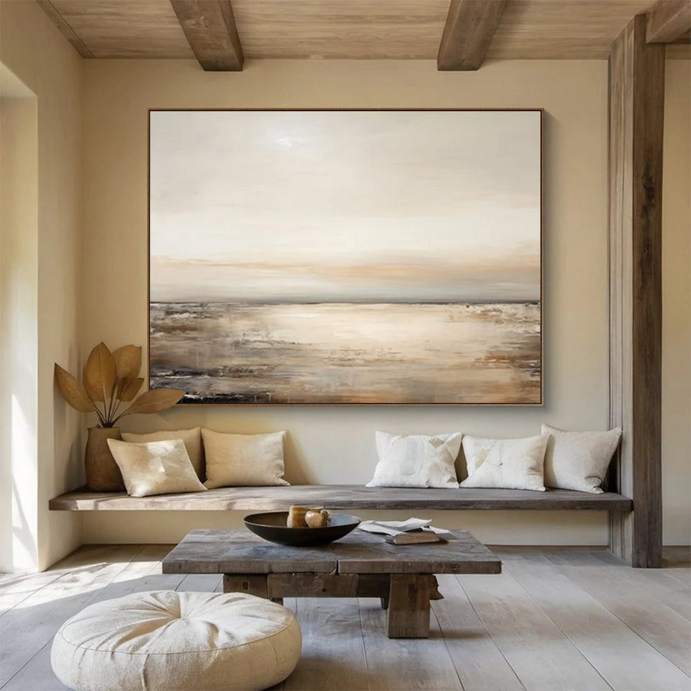 “Beige - Toned Abstract Seaside” - Neutral - Tone Landscape Painting On Canvas PT1572