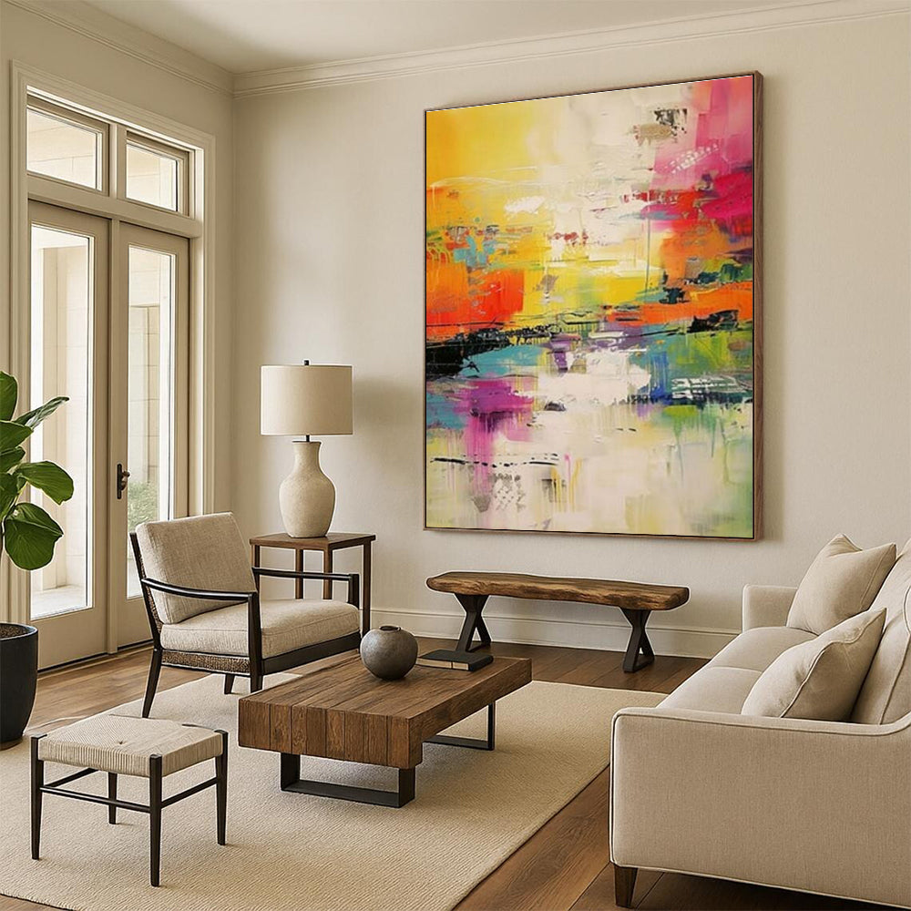 “Bright Abstract Reflection” - Multicolor Abstract Expressionist Painting On Canvas PS0699