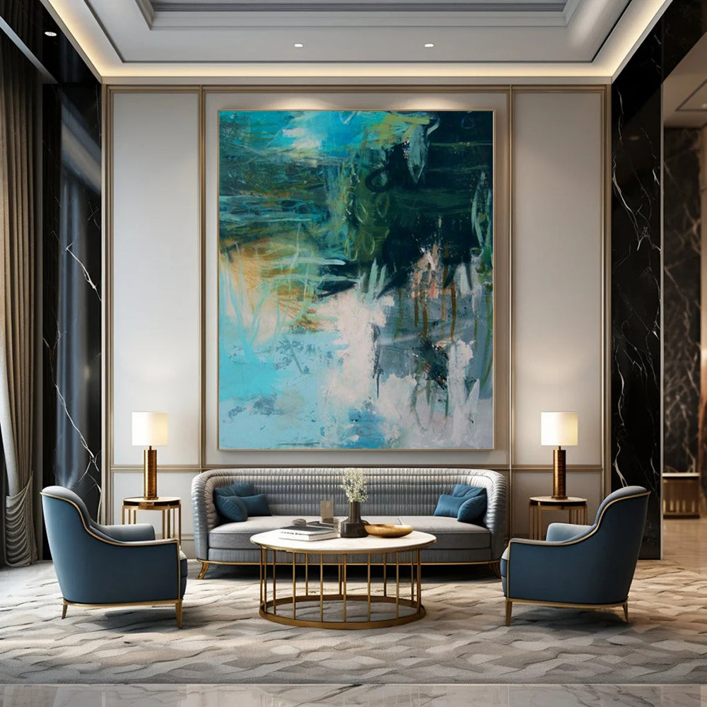 “Teal Chaos Expression” - Action - Inspired Abstract Painting On Canvas PS0196