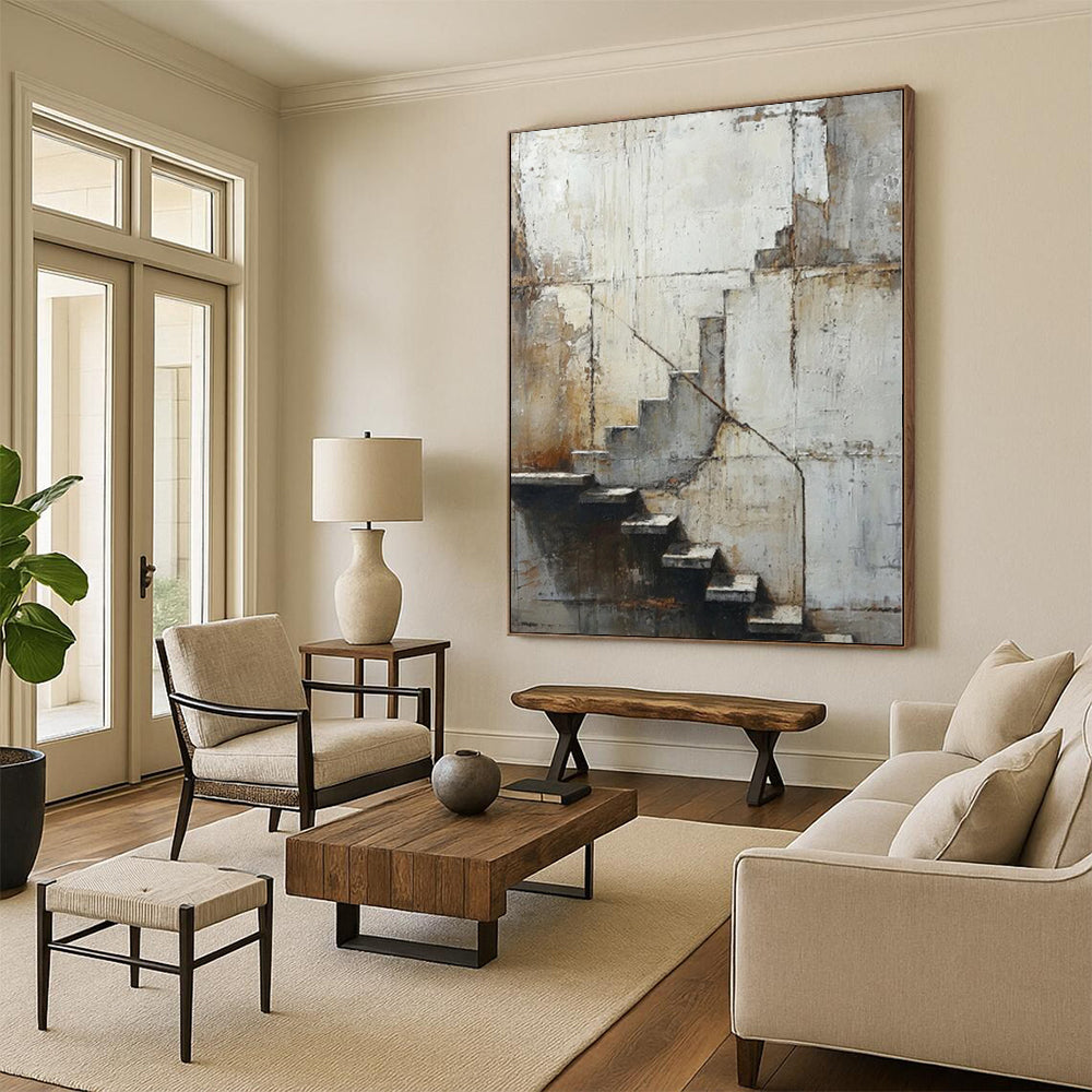 “Grey - Brown Abstract Industrial Stairs” - Realistic Abstract Painting On Canvas PS0339