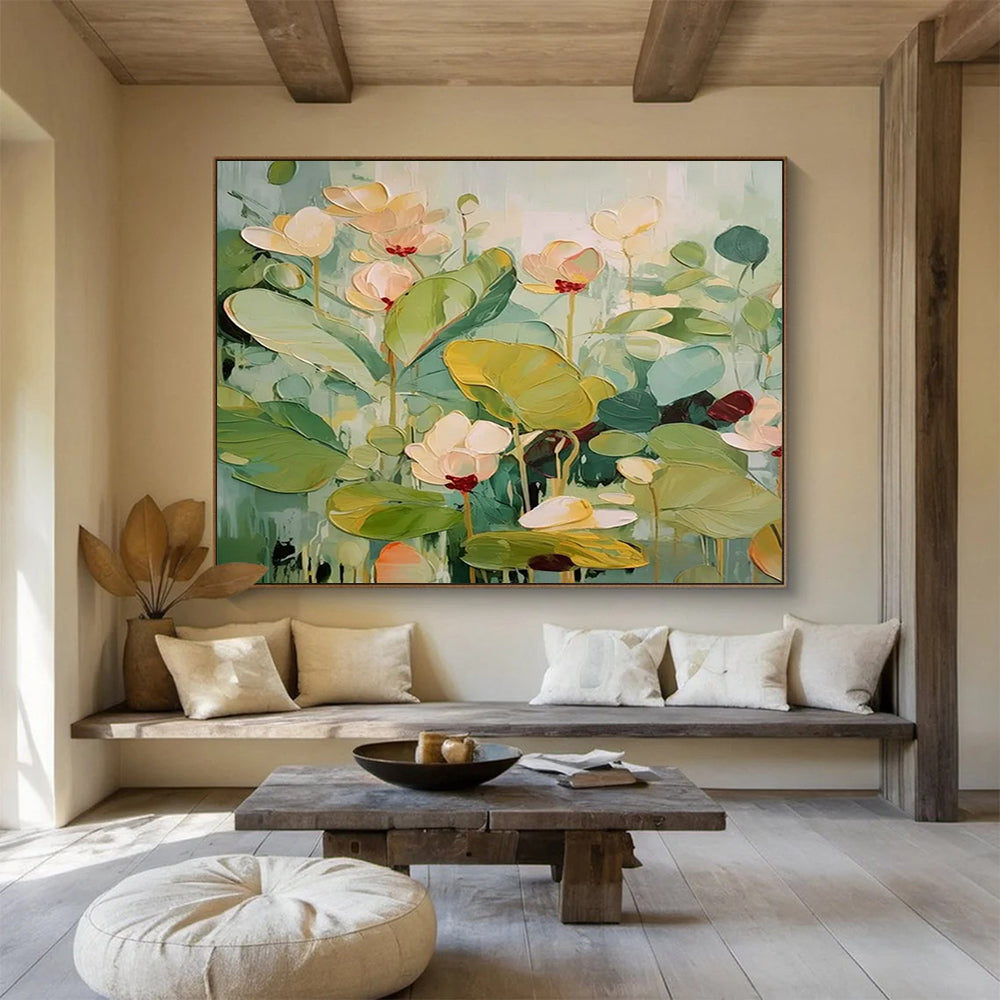 “Soft - Toned Lotus Flowers” - Minimalist Floral Painting On Canvas PT089