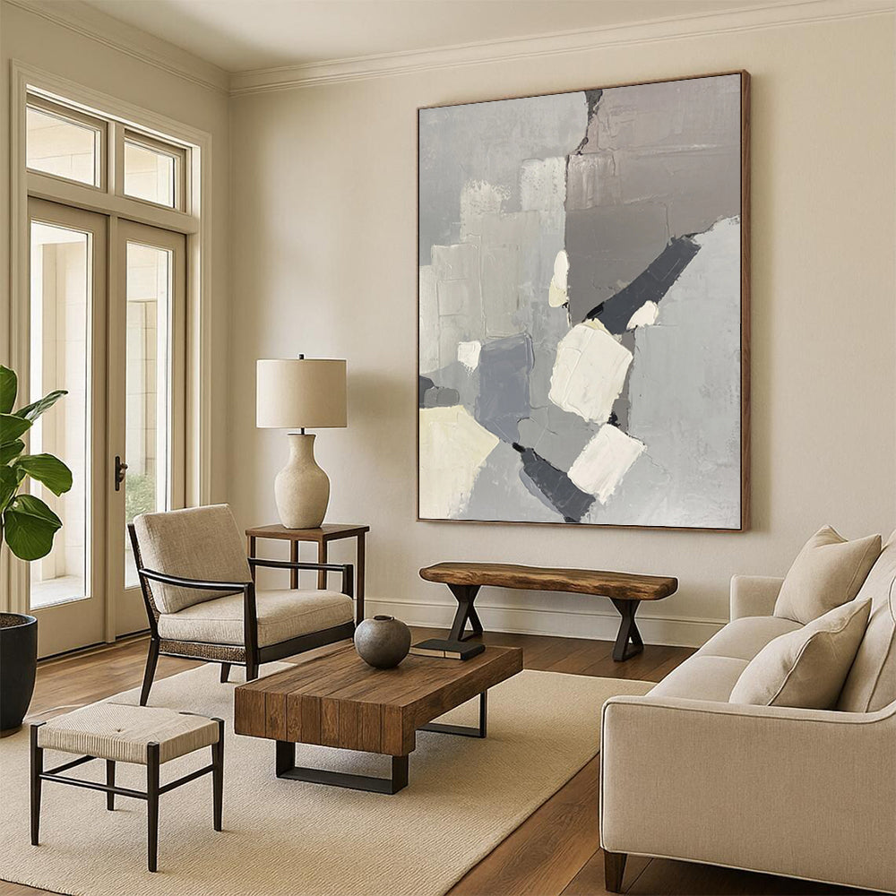 “Gray - Toned Abstract Blocks” - Minimalist, Geometric - Shaped Painting On Canvas PT1586