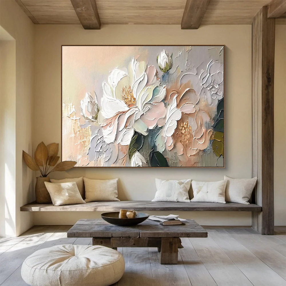 “Soft - Toned Blossom Beauty” - Pastel Floral, Gentle Impasto Flower Painting On Canvas DKS713