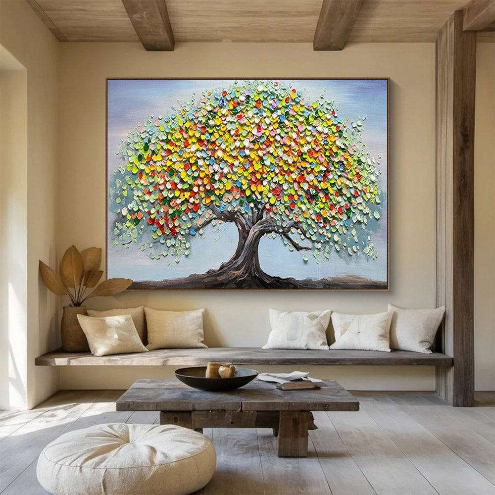 “Rainbow - Leafed Tree of Life” - Textured - Impasto Painting On Canvas PT1537