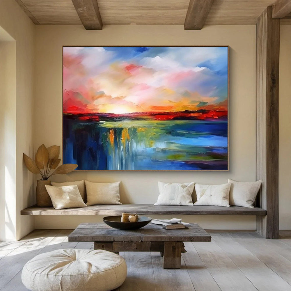 Vibrant Sunset Landscape Impressionist Landscape Painting On Canvas DKS157