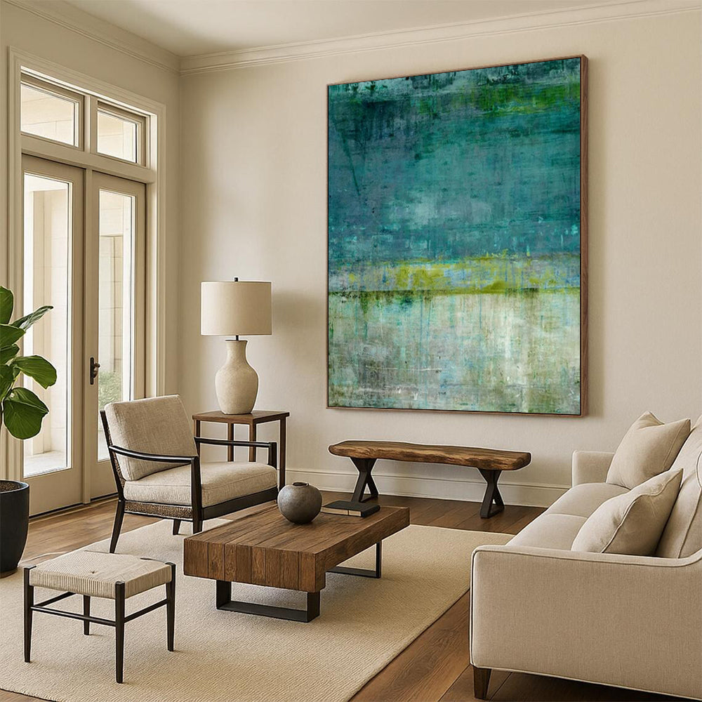 “Teal and Green Abstract” - Minimalist Abstract Painting On Canvas PT2274