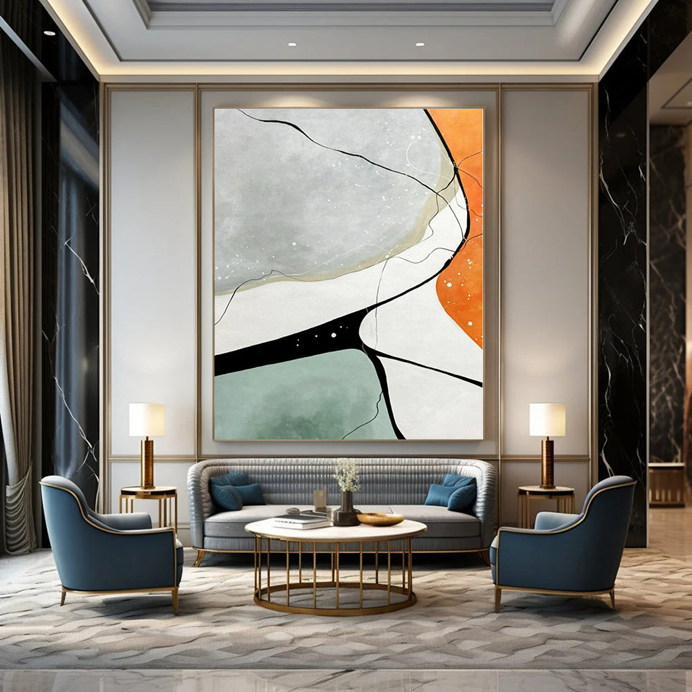 Minimalist Color Block Lines - Simple Shapes with Black Lines Painting On Canvas PS1233