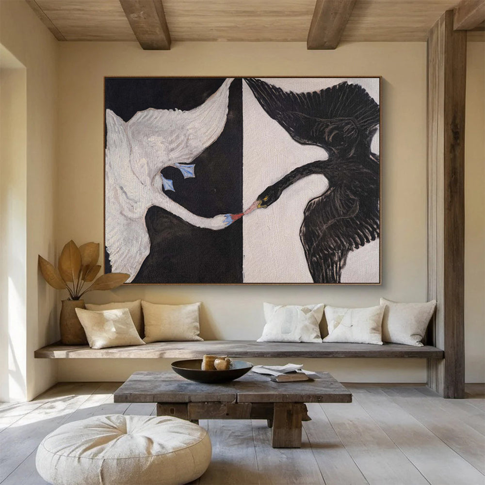 Black and White Swans in Symmetry Animal Painting On Canvas DKS125