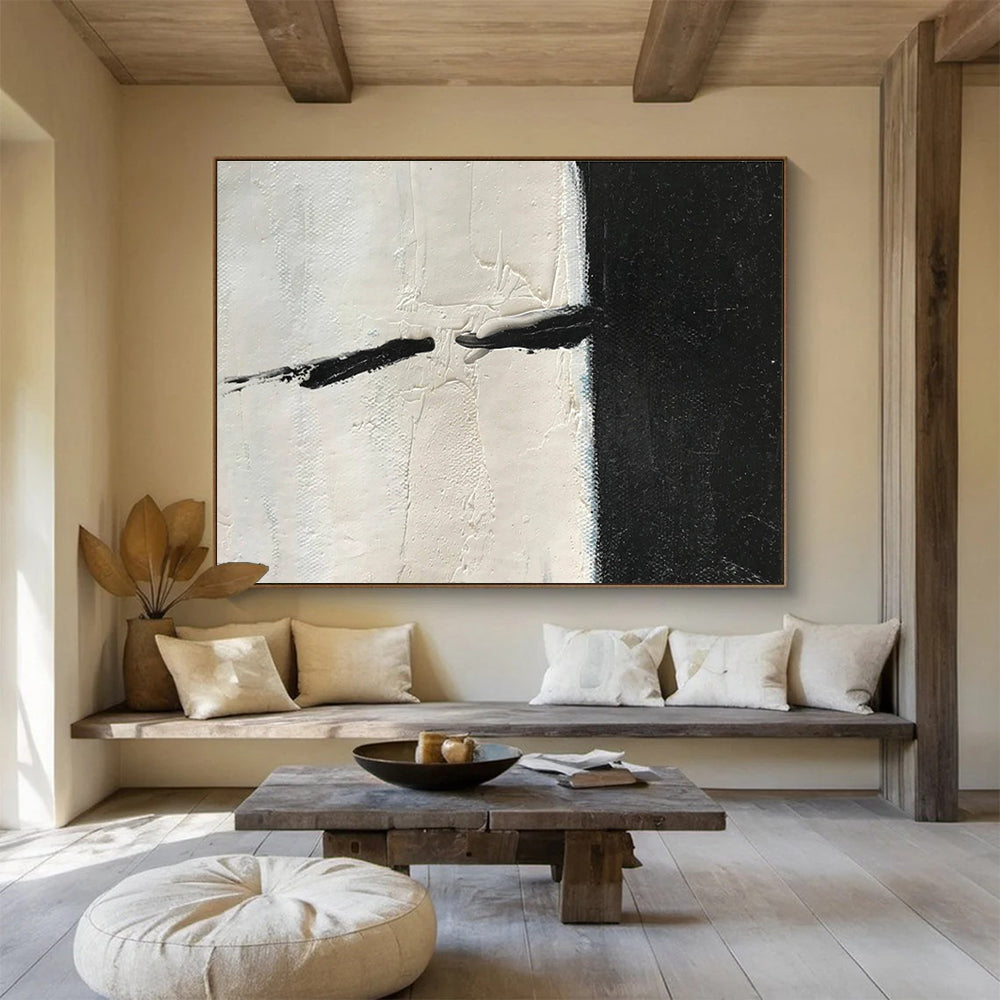 Minimalist Black - White Divide Abstract Painting On Canvas DKS177