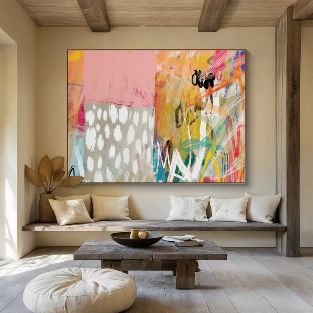 “Playful Pink - Orange Abstract” Abstract Painting On Canvas DKS198
