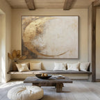 “Gold and Beige Abstract Moon” - Textured Minimalist Painting On Canvas PT081