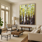 “Yellow - Green Birch Forest” - Impasto Landscape Painting On Canvas PT1282