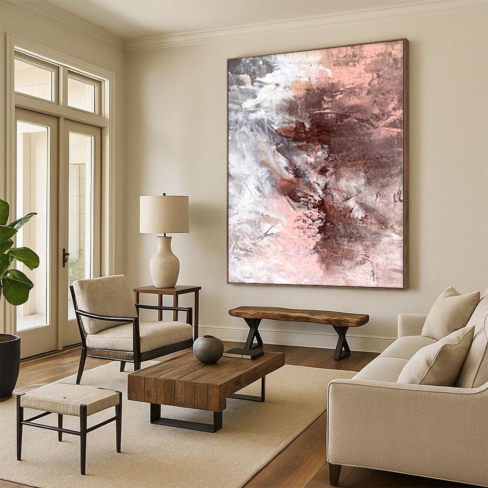 “Blush and Brown Abstract Fusion” - Romantic Abstract Painting On Canvas PS0043
