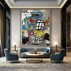 Colorful Mixed Shapes "Urban Mosaic" Vibrant Abstract Painting On Canvas PS1096