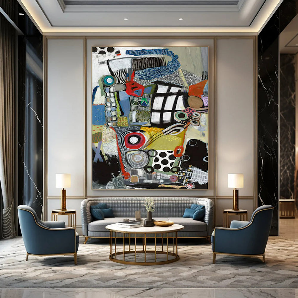 Colorful Mixed Shapes "Urban Mosaic" Vibrant Abstract Painting On Canvas PS1096