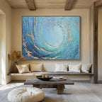 “Blue - Gold Swirl Ocean” - Textured Abstract Painting On Canvas PT254