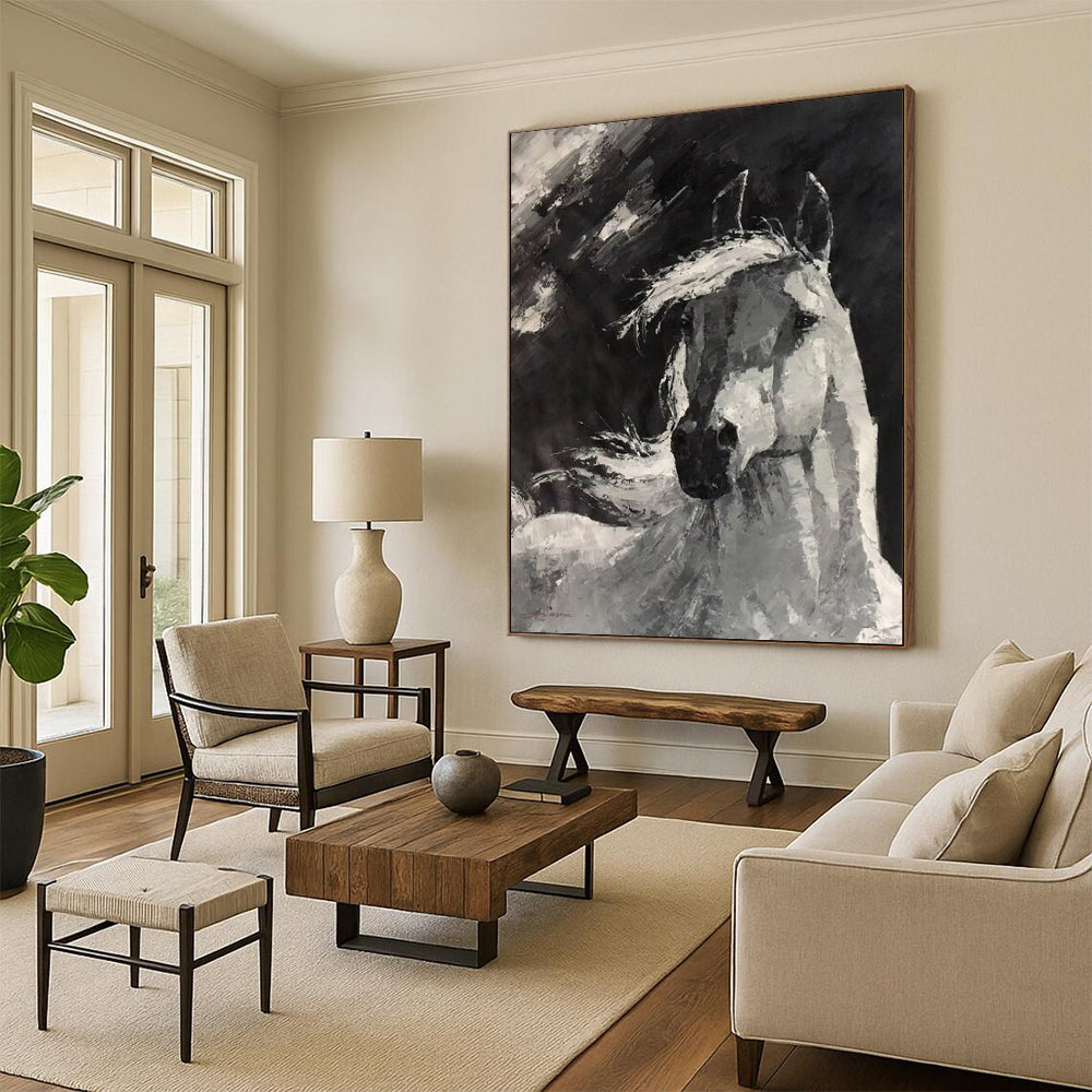 “Monochrome Horse Portrait” - Expressive Acrylic Painting On Canvas PT2183