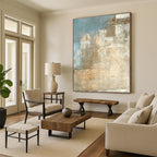 “Blue - Beige Textured Abstraction” - Blue, Beige, Gray Abstract Textured Painting On Canvas PS0568