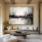 Monochrome Misty Waterscape - Atmospheric Abstract Painting On Canvas DKS342
