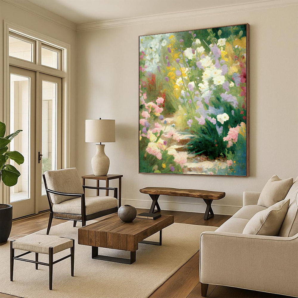 “Colorful Flower Garden” - Impressionist Landscape Painting On Canvas PT1356
