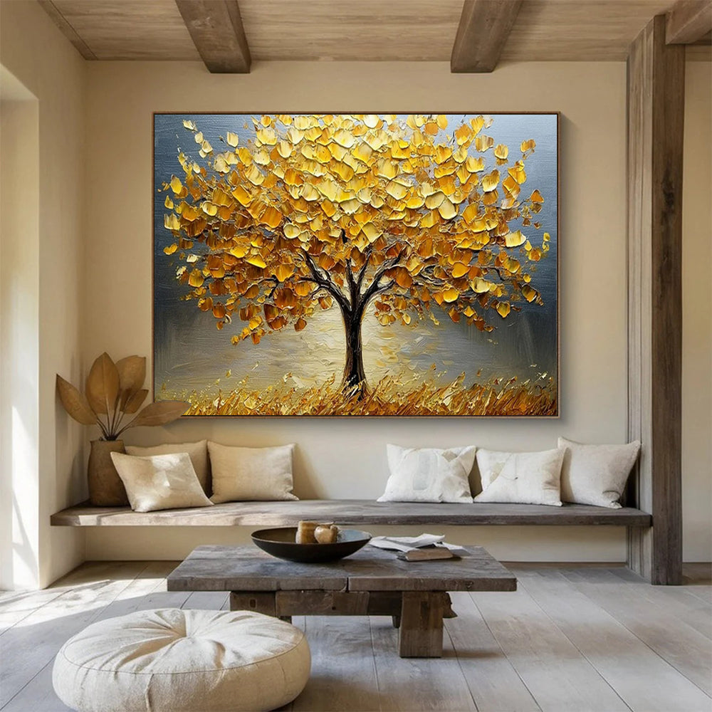 “Golden Tree in a Field of Light” - Impasto Landscape - Painting On Canvas PT1767