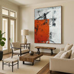 “Orange - Grey Abstract Textured Rectangle” - Rustic Abstract Painting On Canvas PS0332