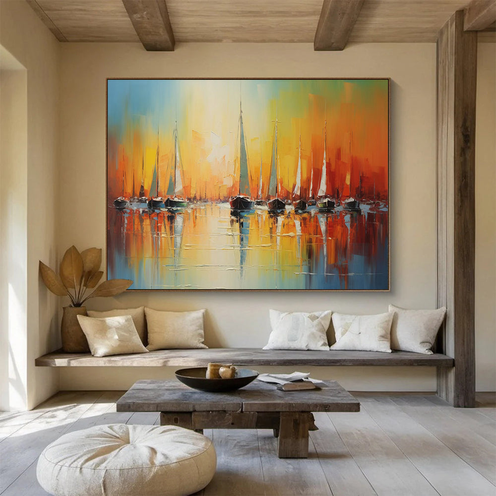 “Impasto Sailboat Sunset” - Impasto Oil Seascape Painting On Canvas DKS864