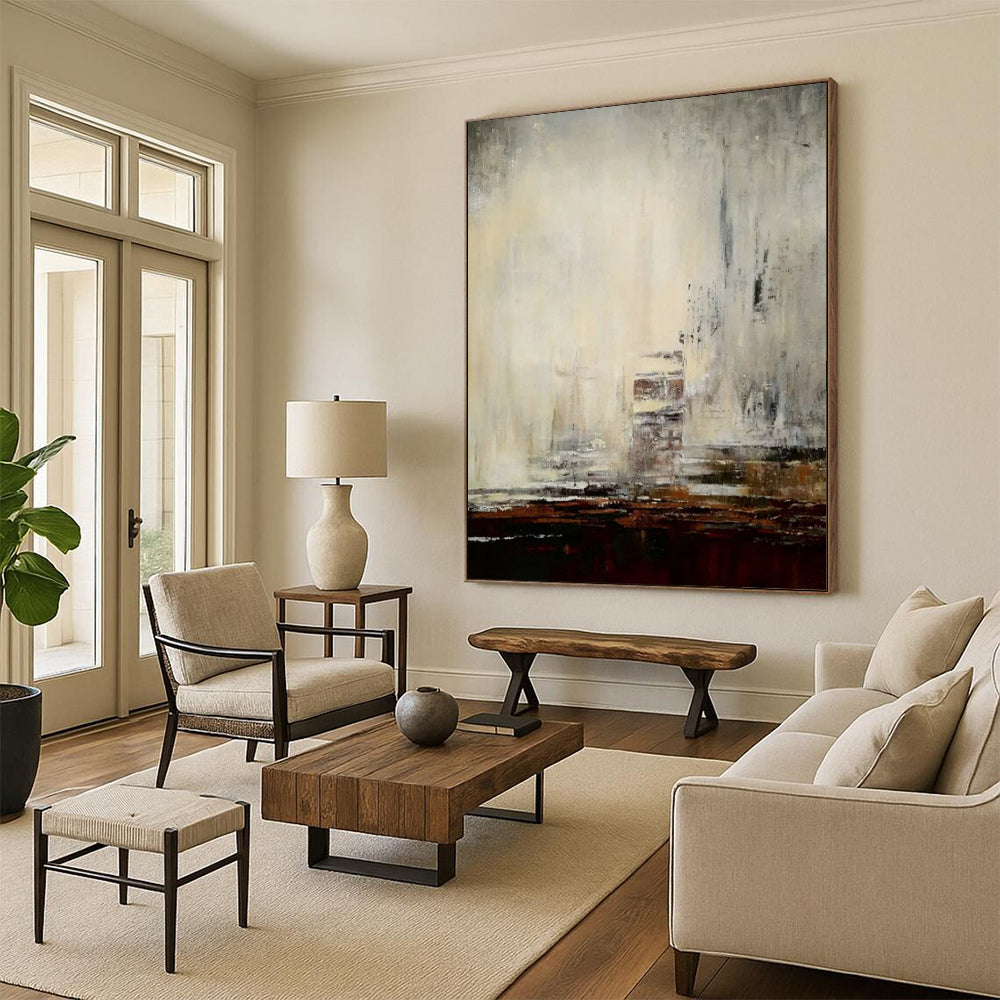 “Gray - Brown Cityscape Abstract” - Atmospheric Abstract Painting On Canvas PT2301