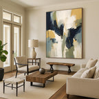 Blue, Yellow, White & Green Abstract Forms Painting On Canvas PS0831