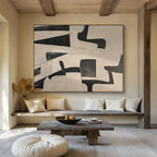 Black and White Geometric Abstract Painting On Canvas DKS085