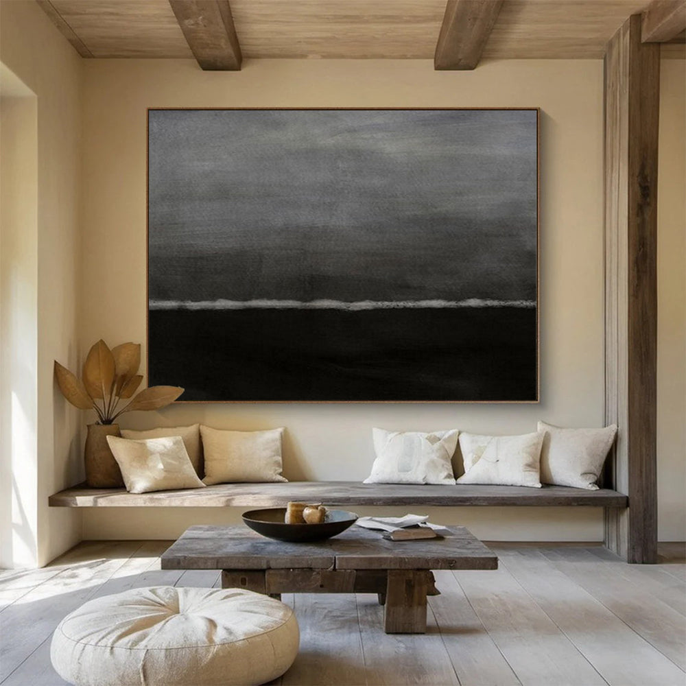 “Dark Gray Minimalist Horizon” - Subtle Tones Painting On Canvas PT1517