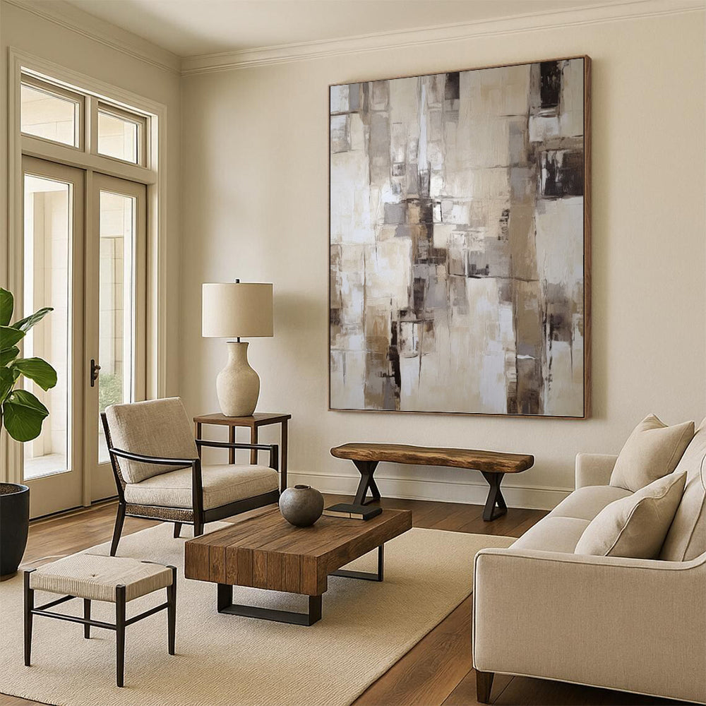 “Neutral Geometric Abstract” - Minimalist Abstract Painting On Canvas PT1307