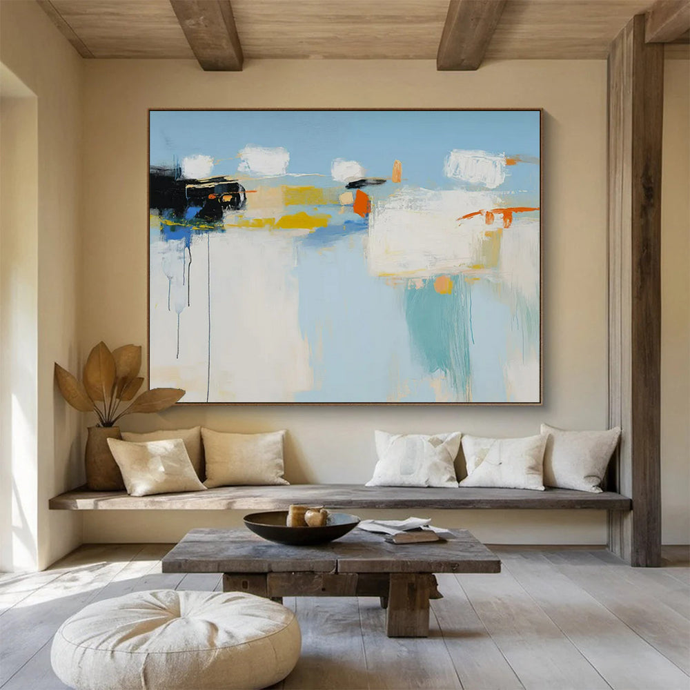 “Color Block Abstract in Blue, Yellow, White” - Minimalist Abstract - Painting On Canvas PT1757