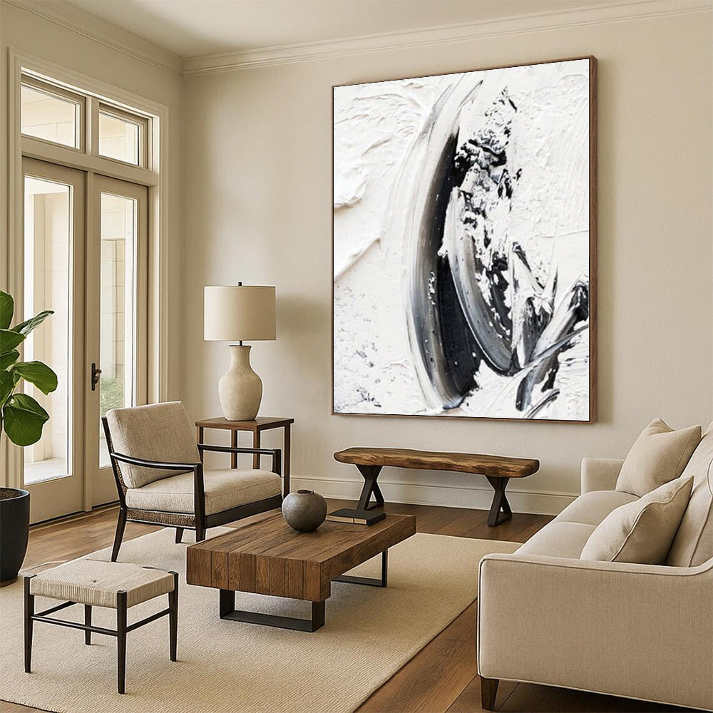 “Subtle Black - White Abstract Swirls” - Minimalist Abstract Painting On Canvas PS0242