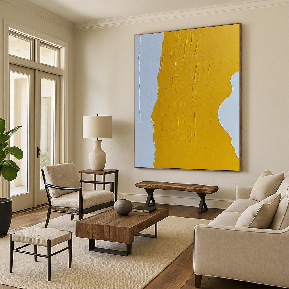 “Yellow and Grey Abstract Form” - Textured Minimalist Painting On Canvas DS351