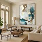 “Gold - Accented Abstract with Teal and Neutrals” - Modern Abstract Painting On Canvas PS0258