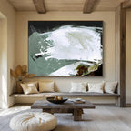 “Dynamic White and Green Abstract” - Expressive Abstract Painting On Canvas PT133