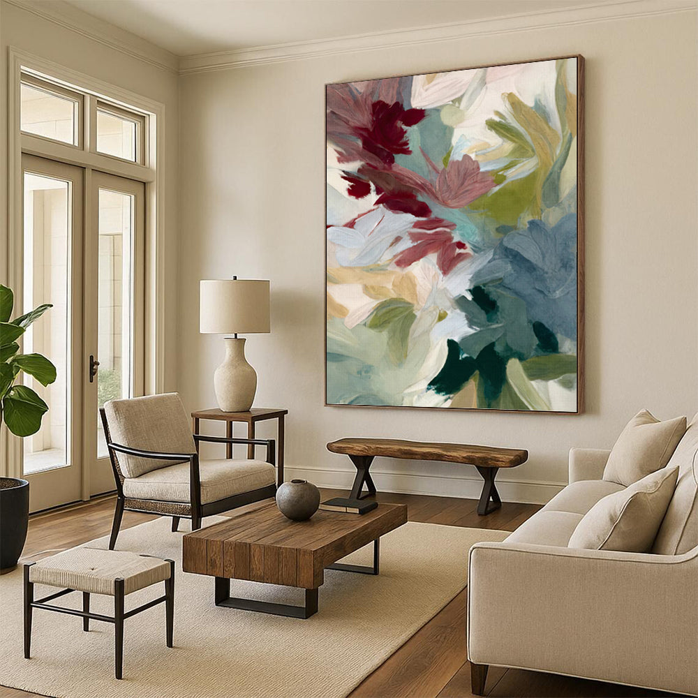 “Muted Color Flower Abstract” - Minimalist Floral Painting On Canvas PT1351
