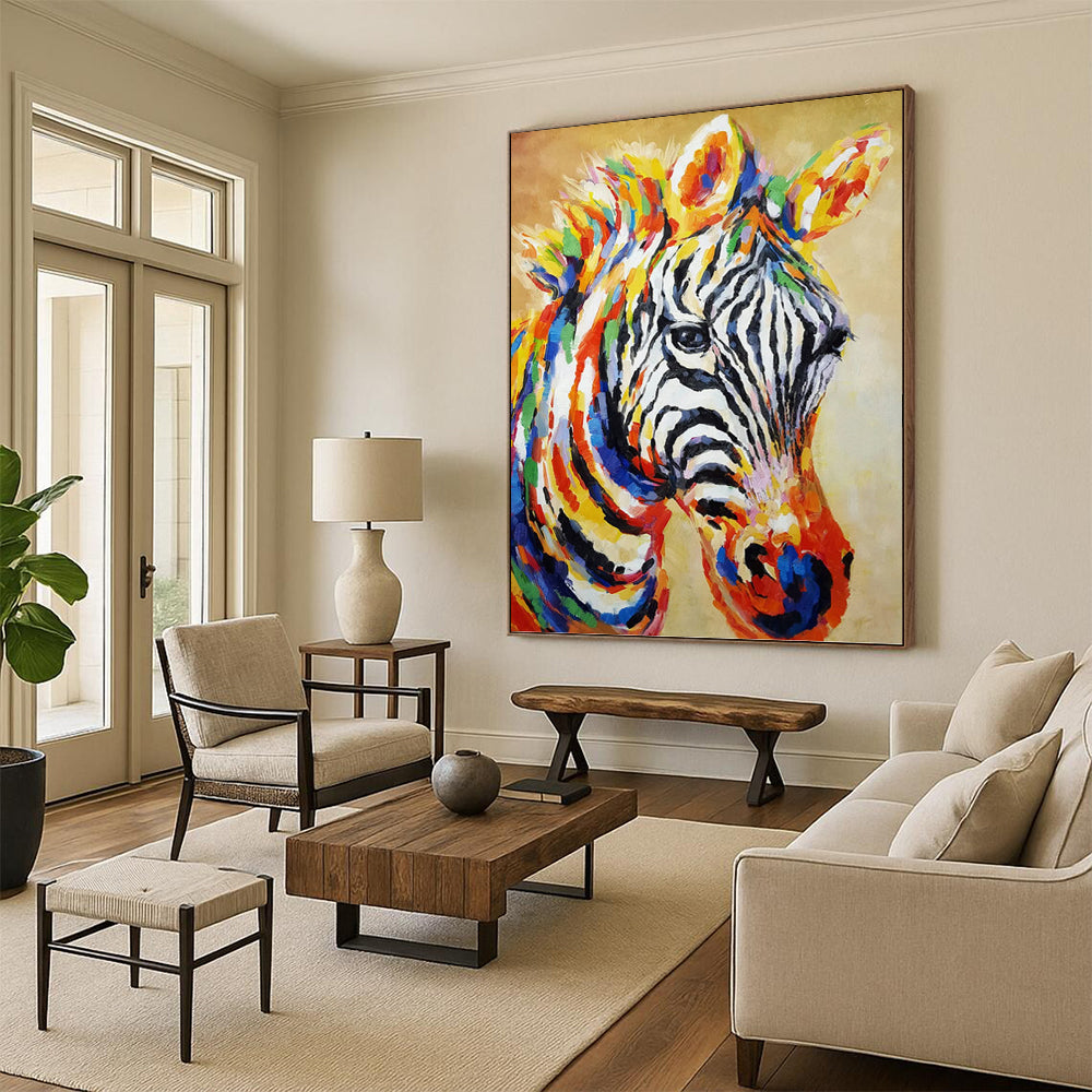 “Colorful Zebra Portrait” - Expressionist - Inspired Animal Painting On Canvas PT1442