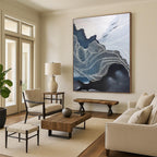 “Blue - White Abstract Rippling Lines” - Graceful Abstract Painting On Canvas PS0358