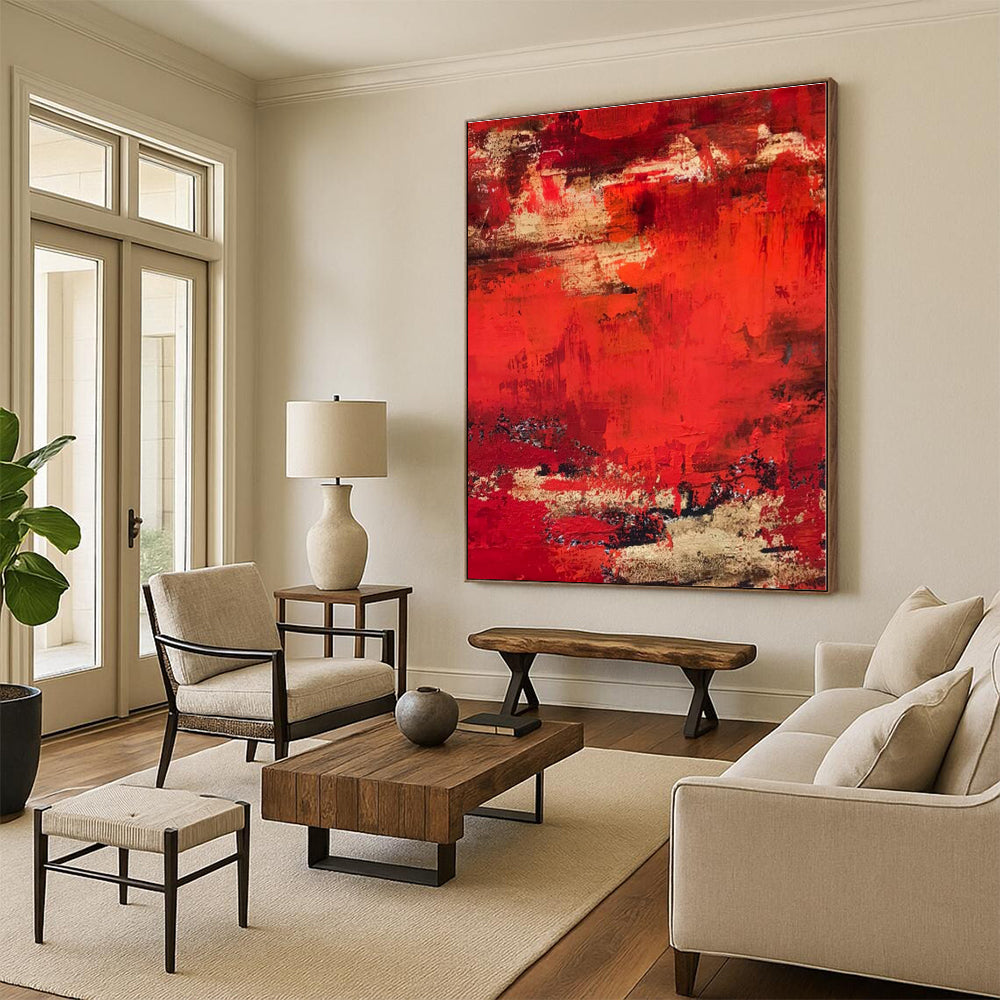 “Red - Gold Textured Abstraction” - Red, Gold, Black Abstract Painting On Canvas PS0472