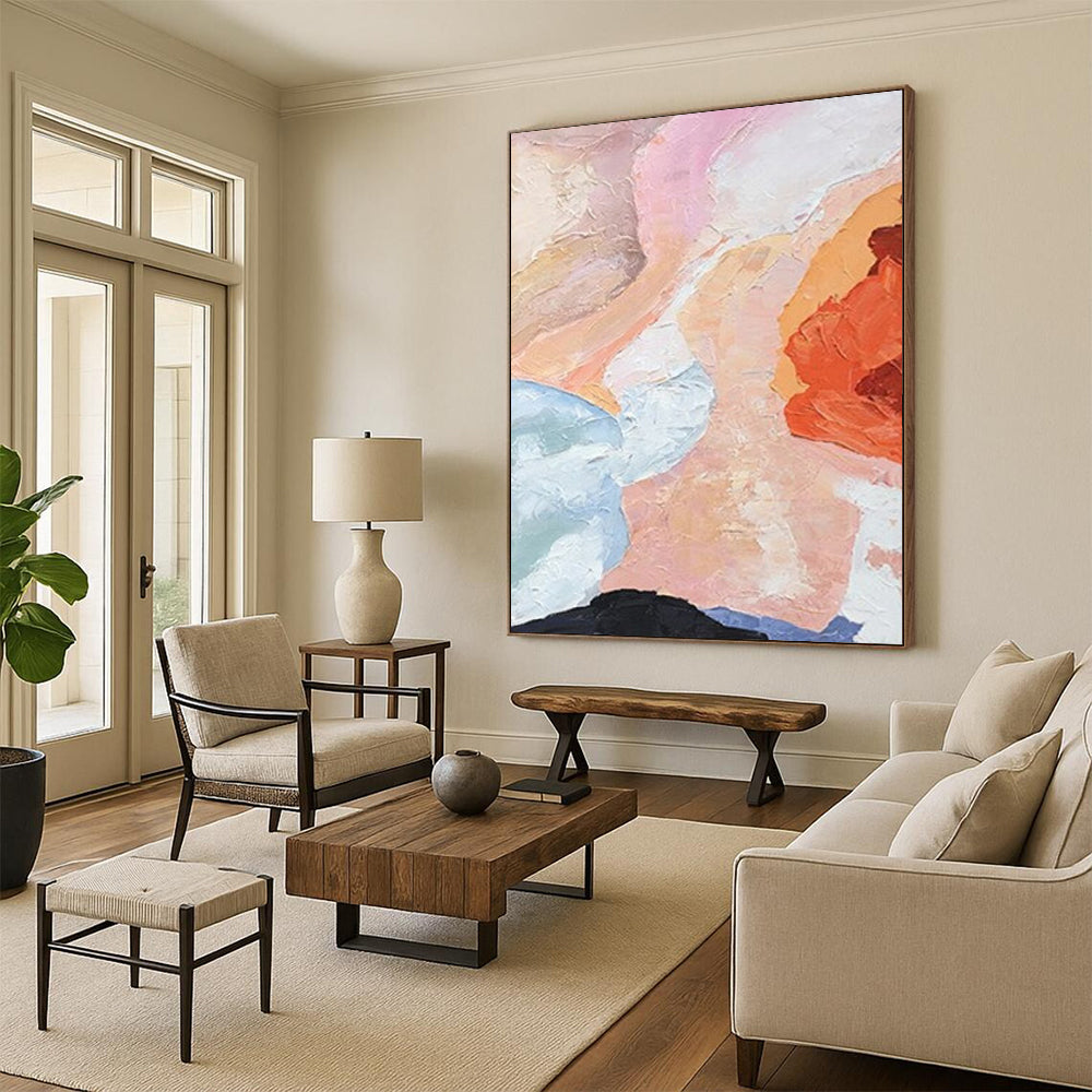 “Pastel & Orange Abstract Blend” - Soft - Hued Abstract Painting On Canvas DS275