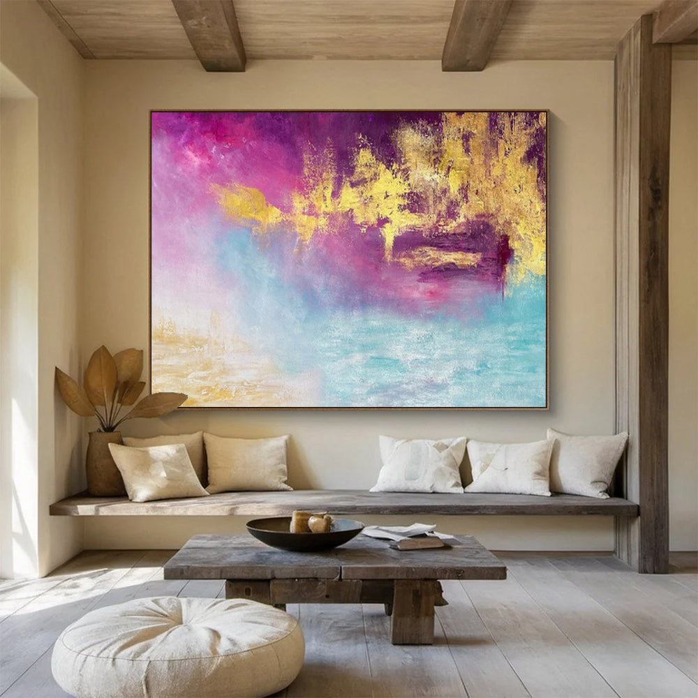 Purple, Gold & Blue Dreamy Abstract Painting On Canvas DKS015